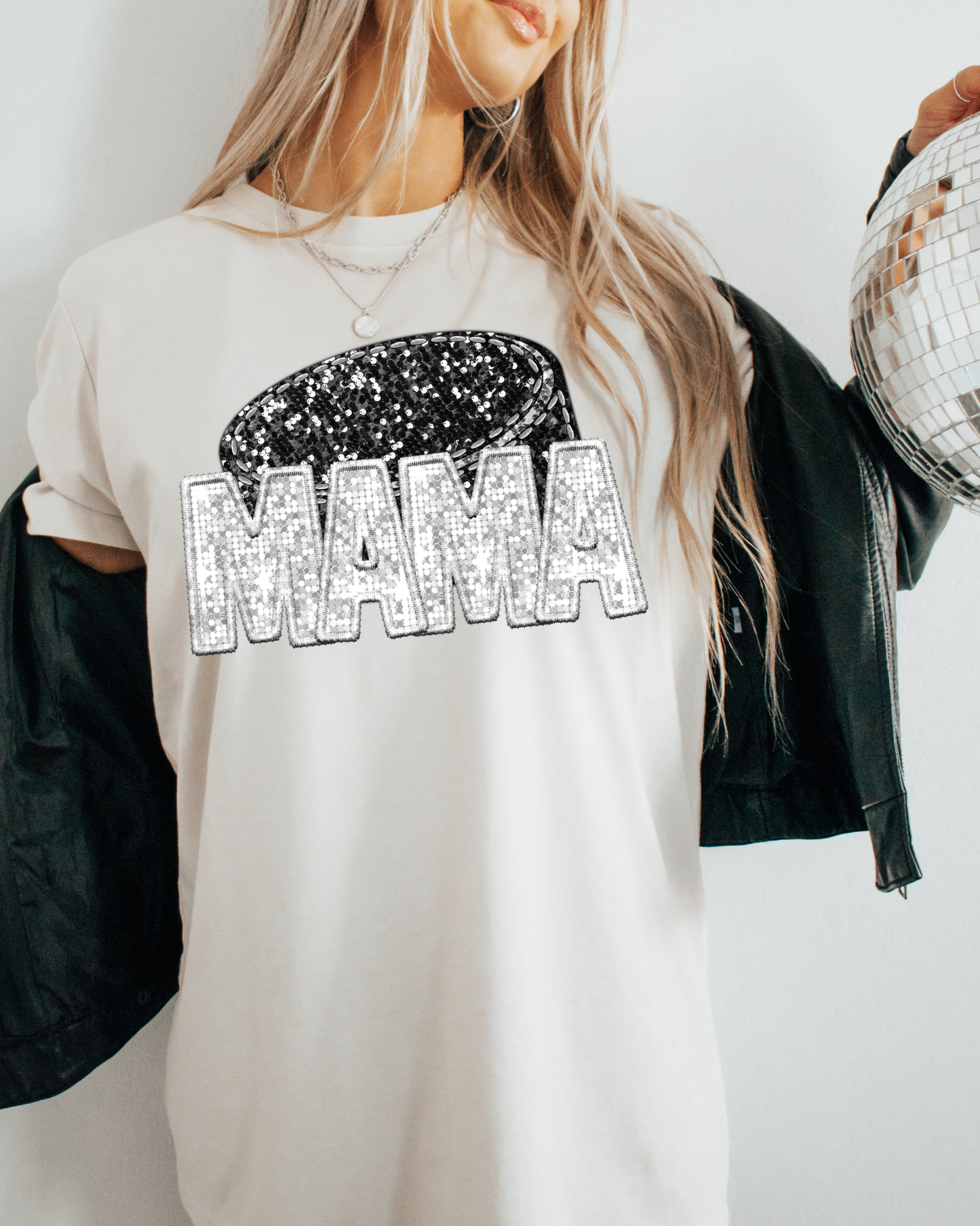 Mama Hockey Puck White Glitter