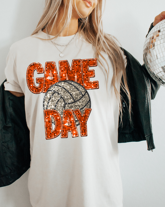 Game Day Volleyball Orange Glitter