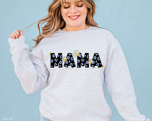 Mama, daisies and blue flowers