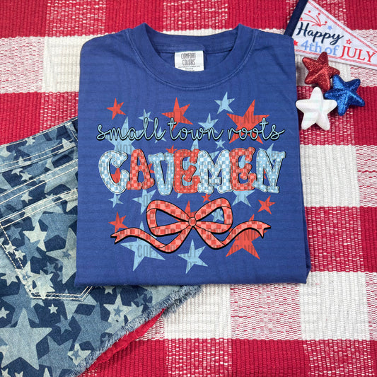 SMALL TOWN ROOTS CAVEMEN RED WHITE & BLUE