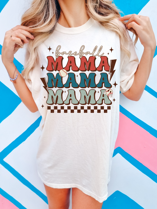 Baseball mama-red and blue with black checkered