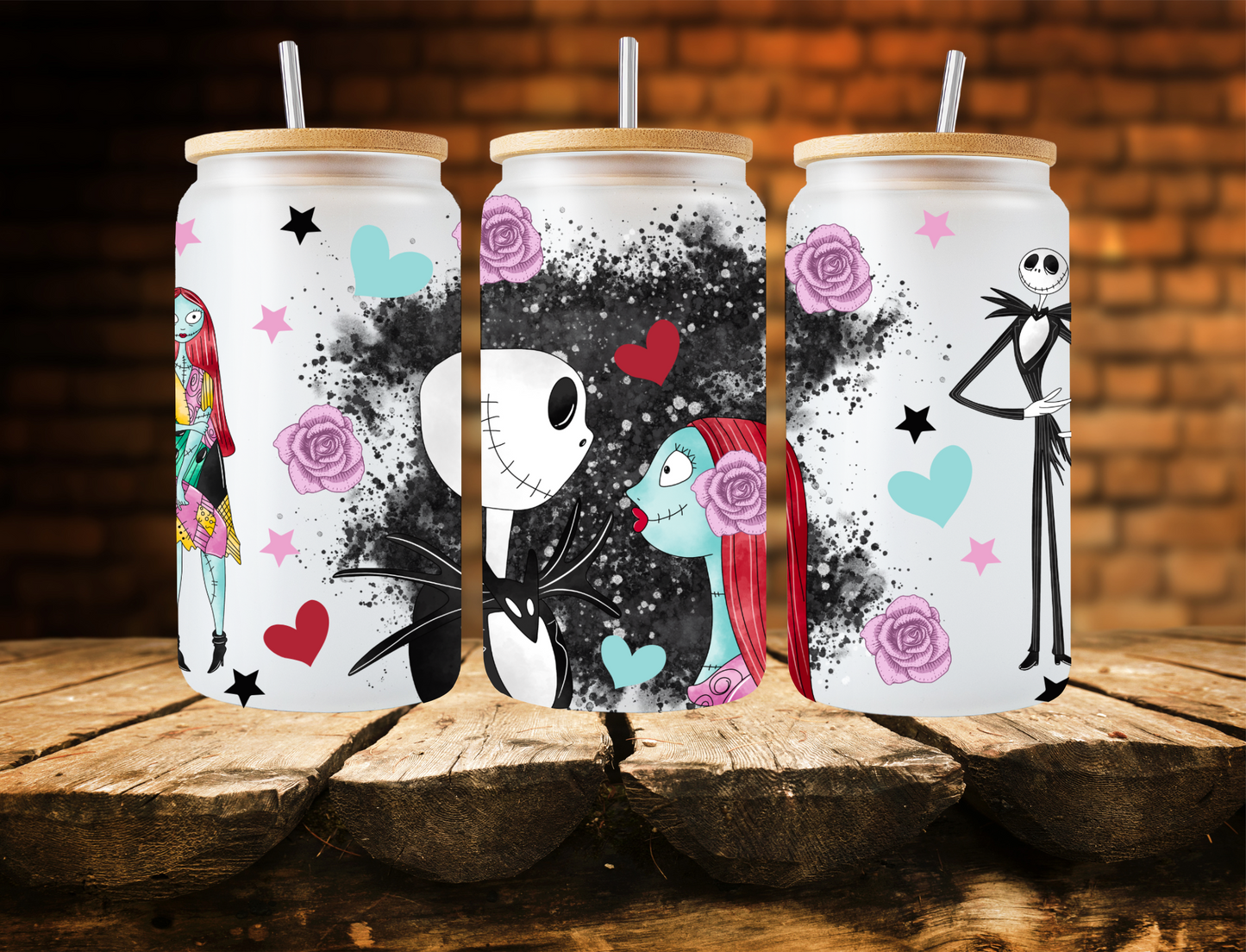 Jack Skellington and Saly with pink roses - UV Libby Wrap
