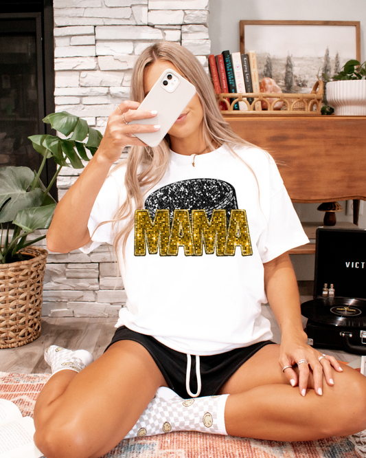 Mama Hockey Puck Yellow Glitter
