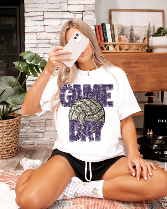 Game Day Volleyball Purple Glitter