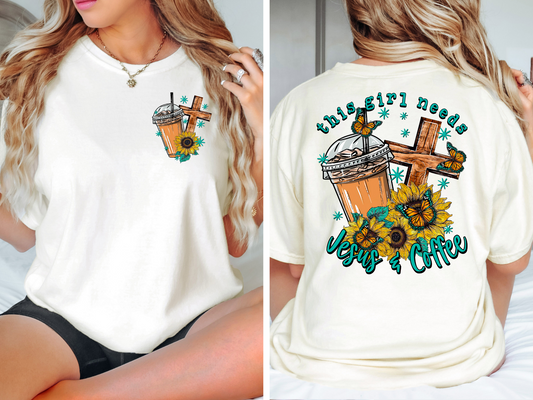 Iced coffee, sunflower, and cross - front