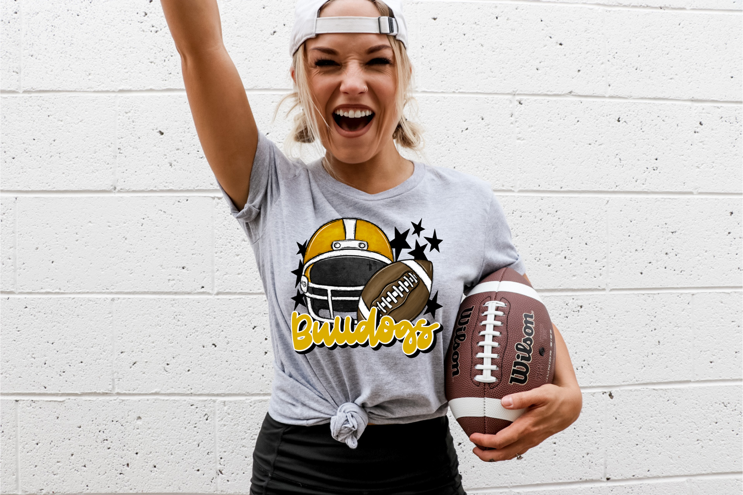 Bulldogs with helmet- yellow letters & helmet