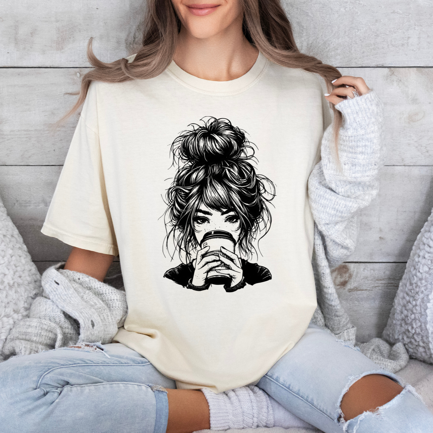 Messy Bun Coffee Girl