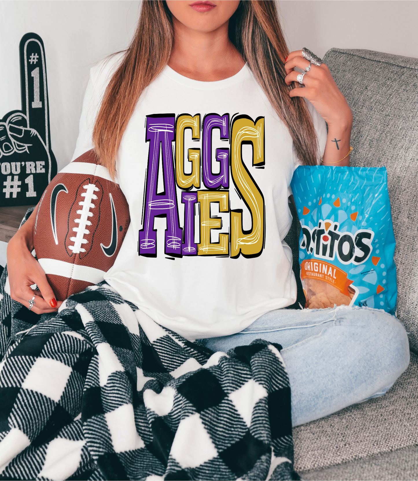 Aggies - purple & yellow letters