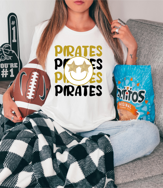 Pirates with smiley - black & yellow letters