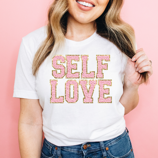 Self Love Pink Faux Chenille/Gold- DTF Transfer
