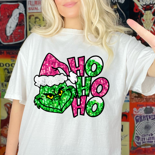 faux sequin Ho Ho Ho pink