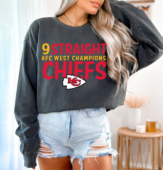 9 Straight AFC West Champions Chiefs - Red/Yellow