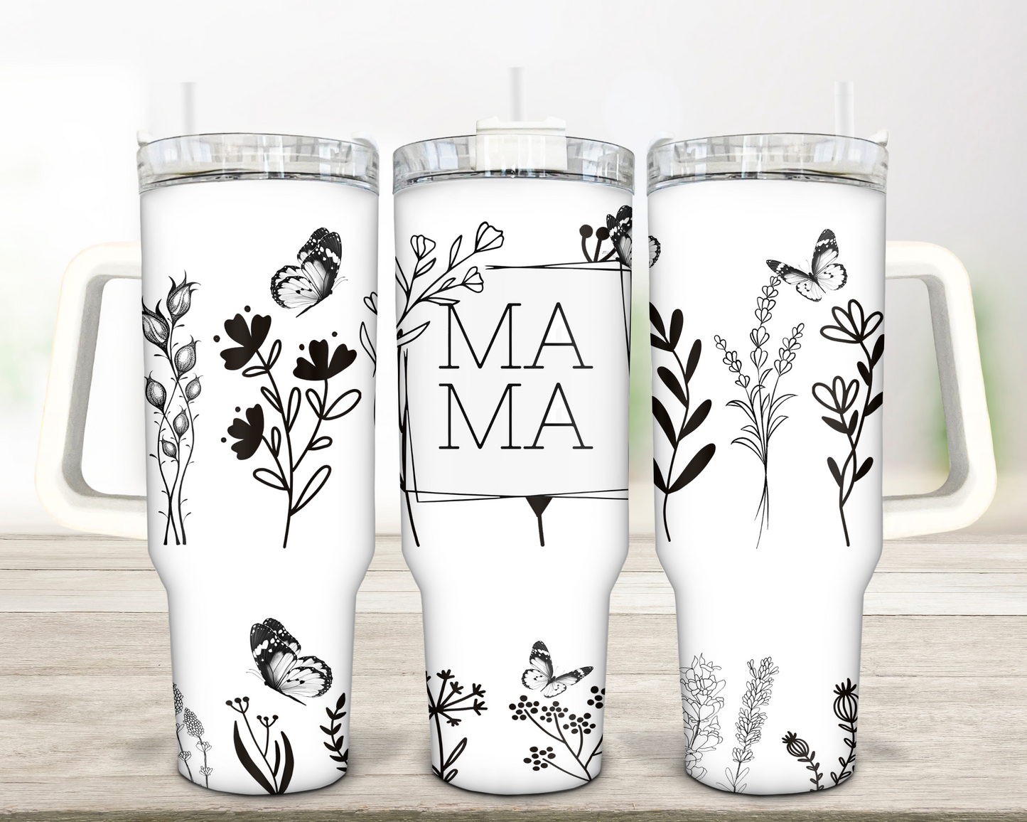 MAMA Flowers BLACK - 40oz Tumbler Wrap
