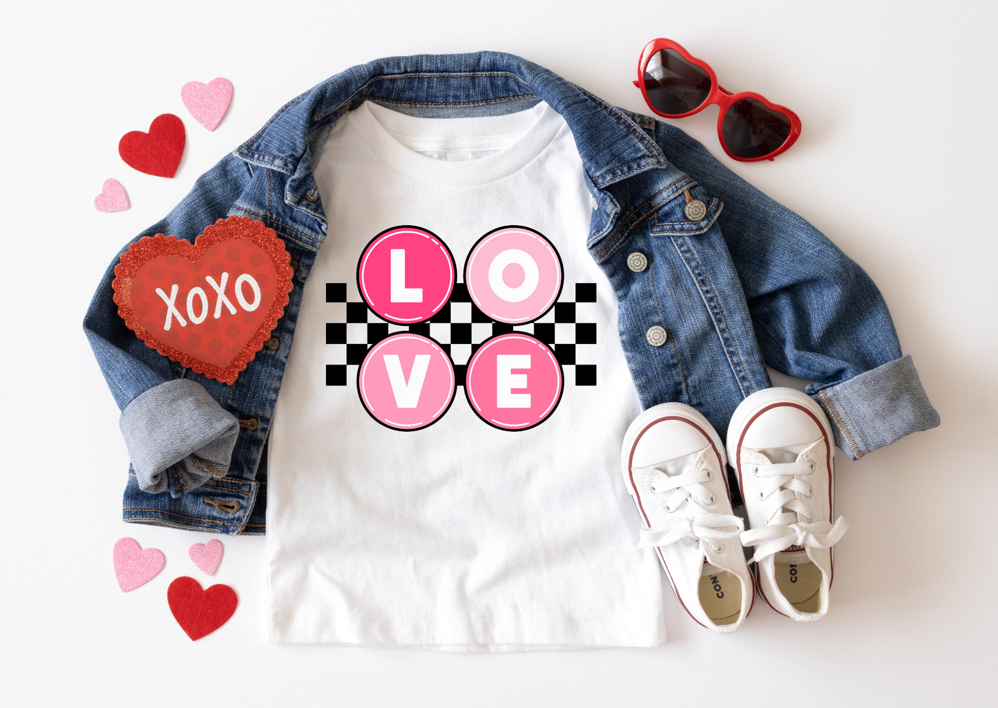 LOVE  PINK Circles BLK Checker - DTF Transfer