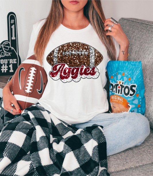 Aggies, sequin - football red & white