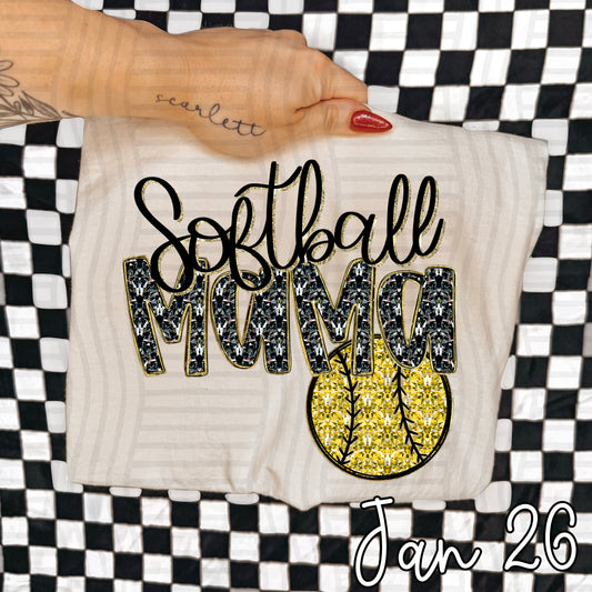 SOFTBALL MAMA BLACK FAUX SPARKLE