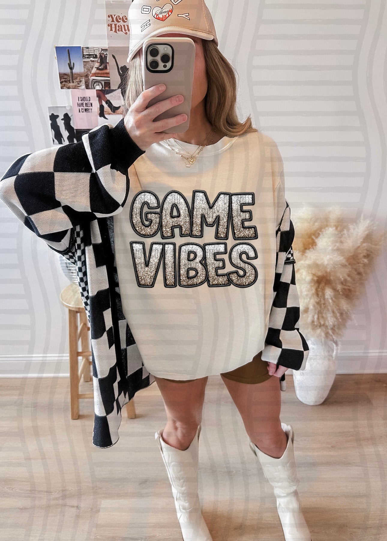 GAME VIBES BROWN FAUX GLITTER