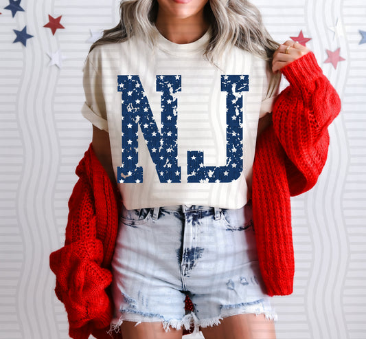 NJ BLUE WITH STARS & DISTRESSED