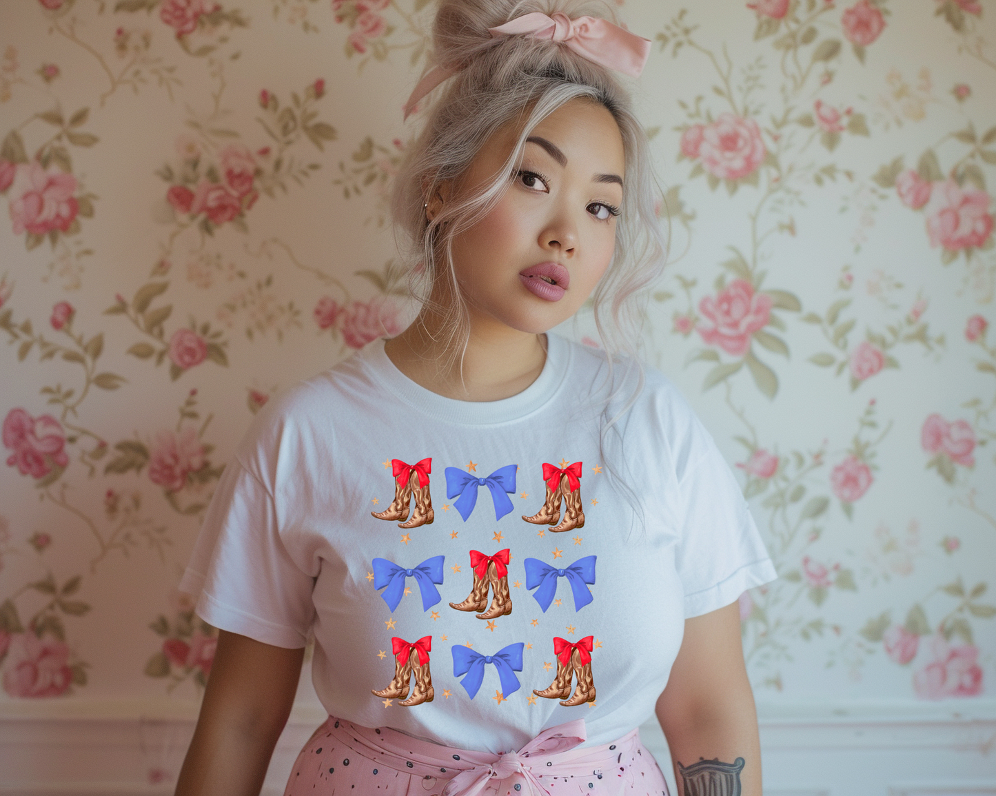 Boots & Bows - Blue/Red