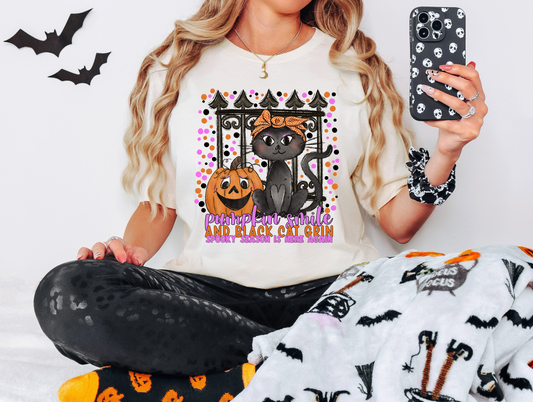 Pumpkin smile and black cat grin