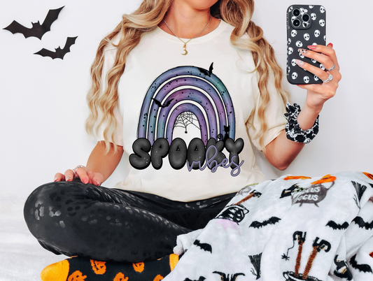 Spooky vibes with rainbow and bats
