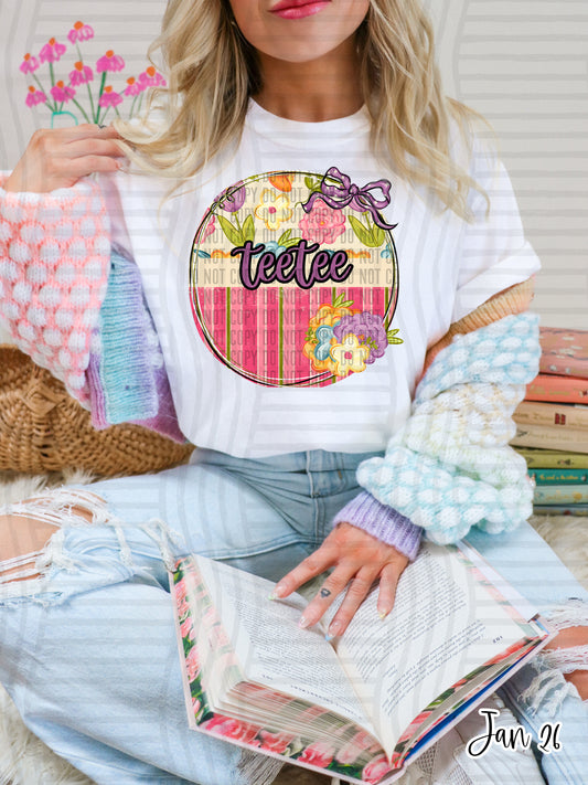 FLORAL STRIPES ROUND TEETEE