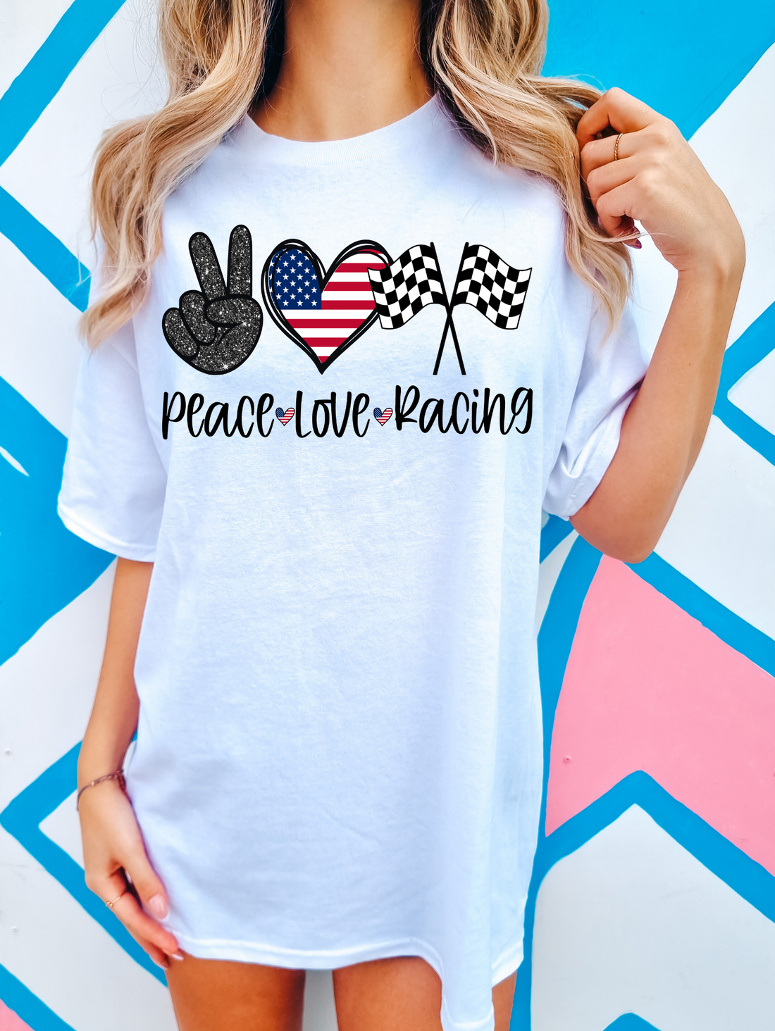 Peace Love Racing Flag America Flag Heart – Earthline Customs