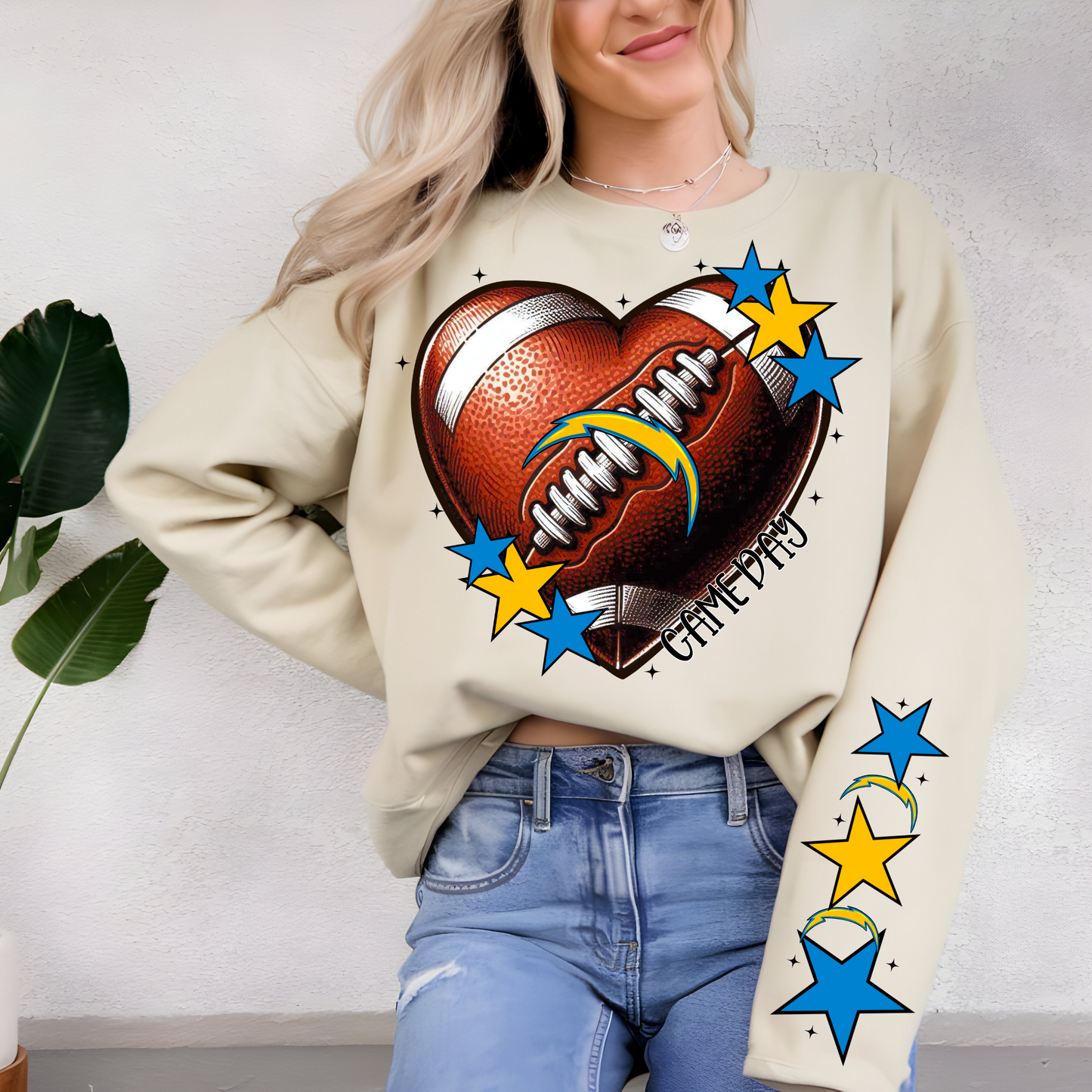 Los Angeles Chargers Heart Shaped Football-Sleeve