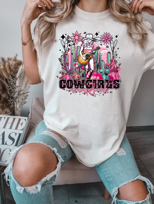 In October cowgirls wear pink