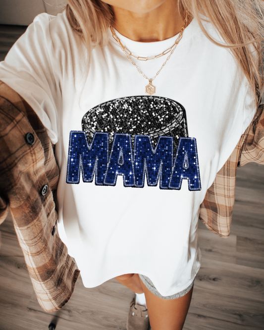 Mama Hockey Puck Blue Glitter