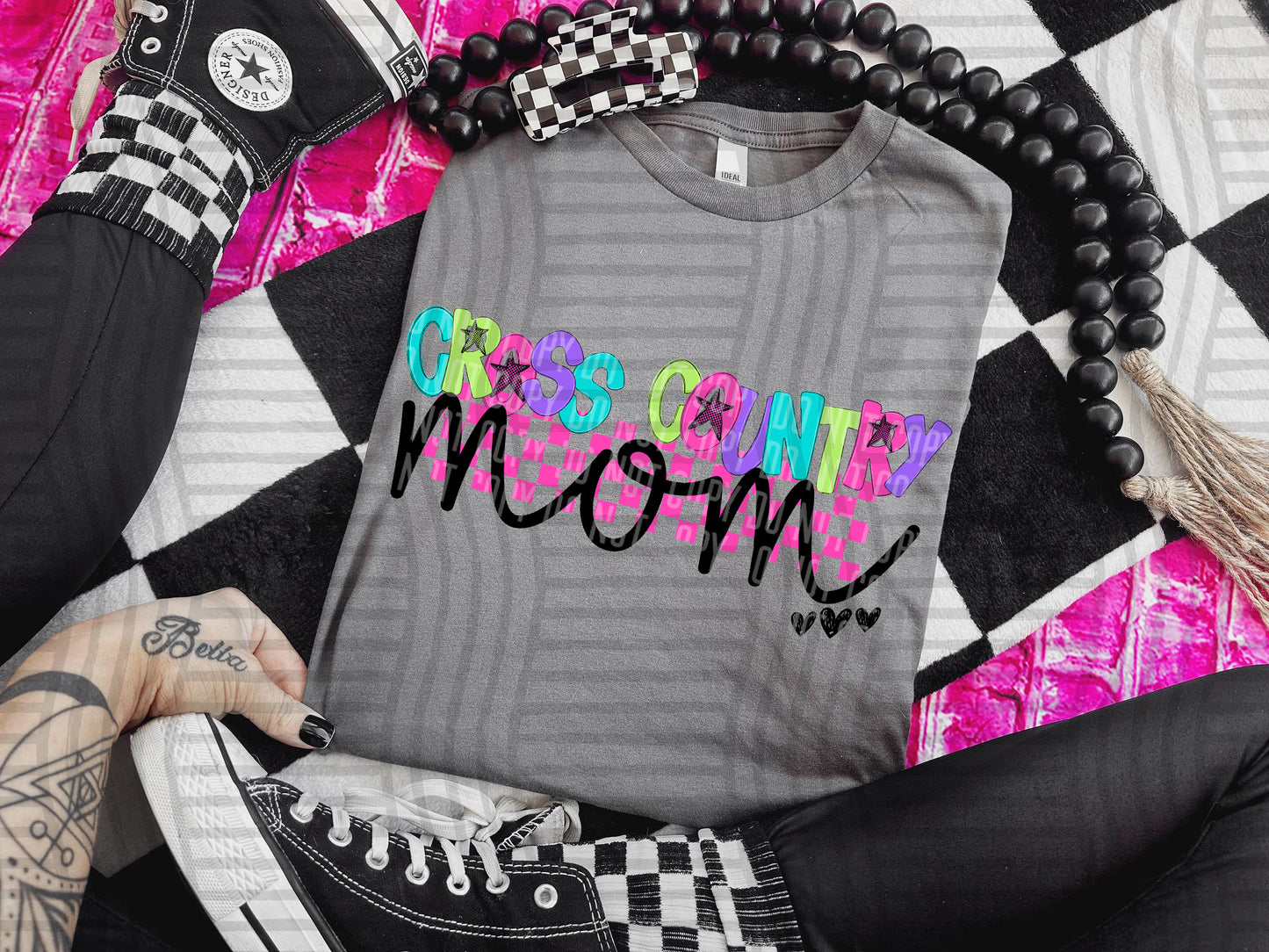 CROSS COUNTRY MOM COLORFUL STARS CHECKERS
