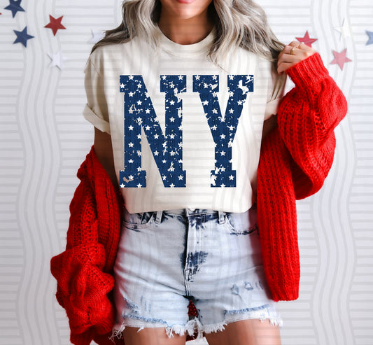 NY BLUE WITH STARS & DISTRESSED
