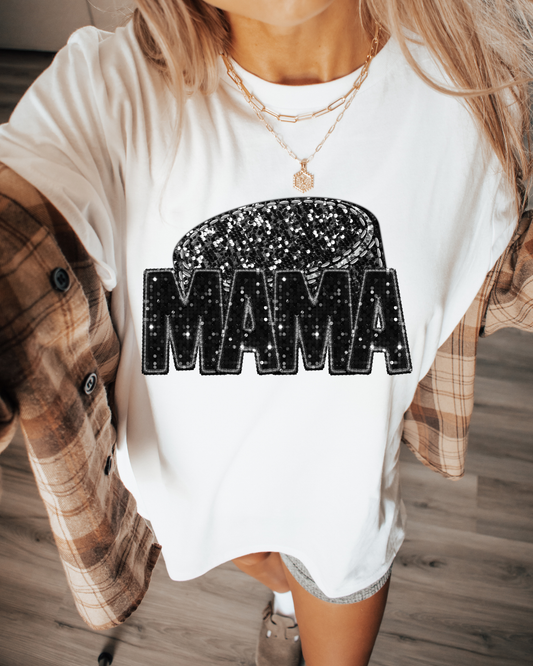 Mama Black Glitter Hockey Puck