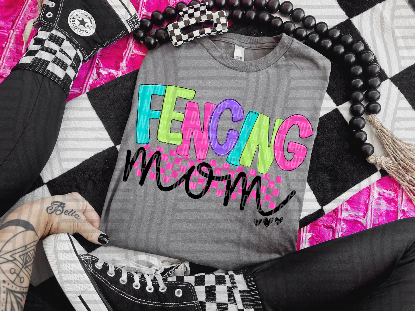FENCING MOM COLORFUL STARS CHECKERS