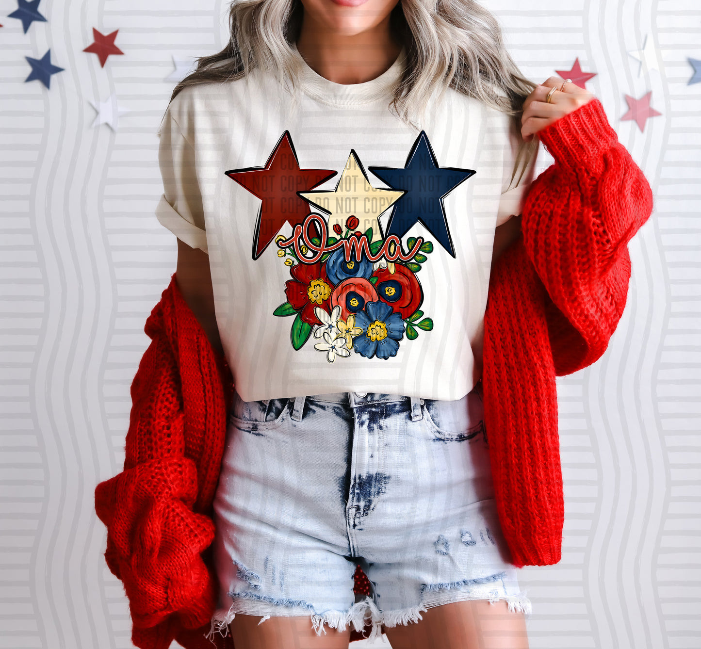 OMA RED WHITE & BLUE STARS FLOWERS