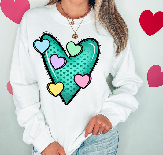 Teal Hearts With Small Hearts