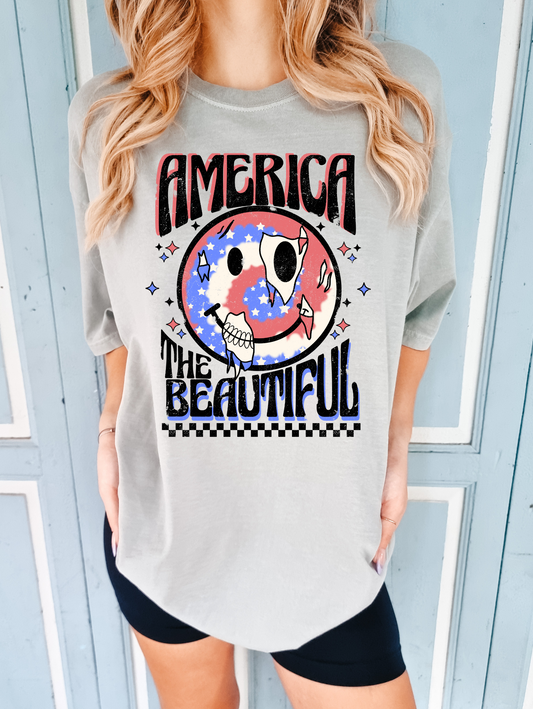 America The Beautiful Ripped Skull Smiley Face