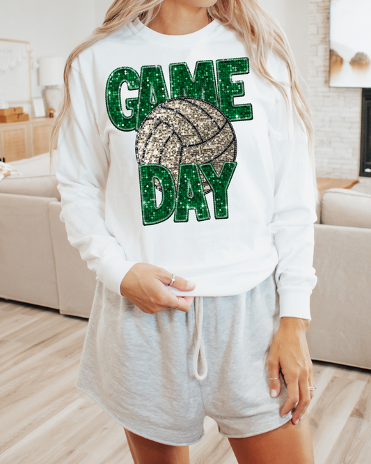 Game Day Volleyball Green Glitter