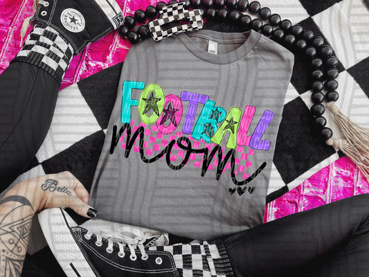 FOOTBALL MOM COLORFUL STARS CHECKERS