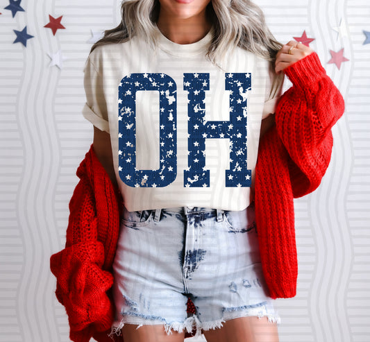 OH BLUE WITH STARS & DISTRESSED