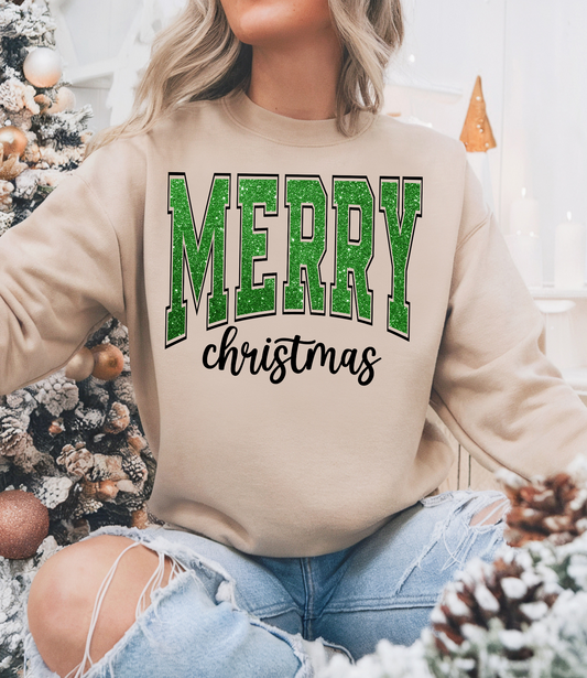 Merry Christmas Green Glitter