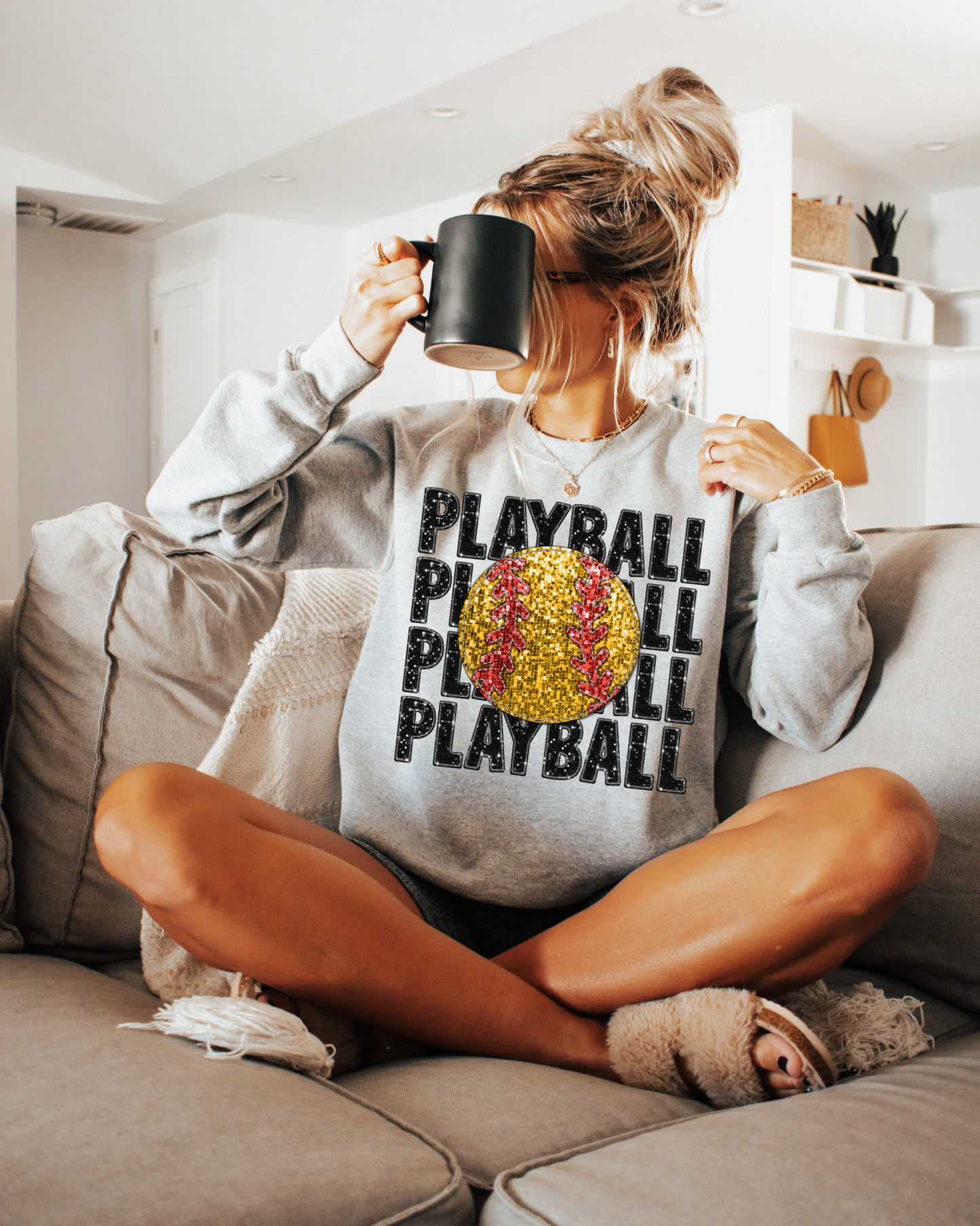 Play Ball Softball Black Glitter