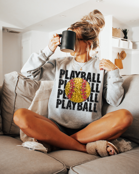 Play Ball Softball Black Glitter