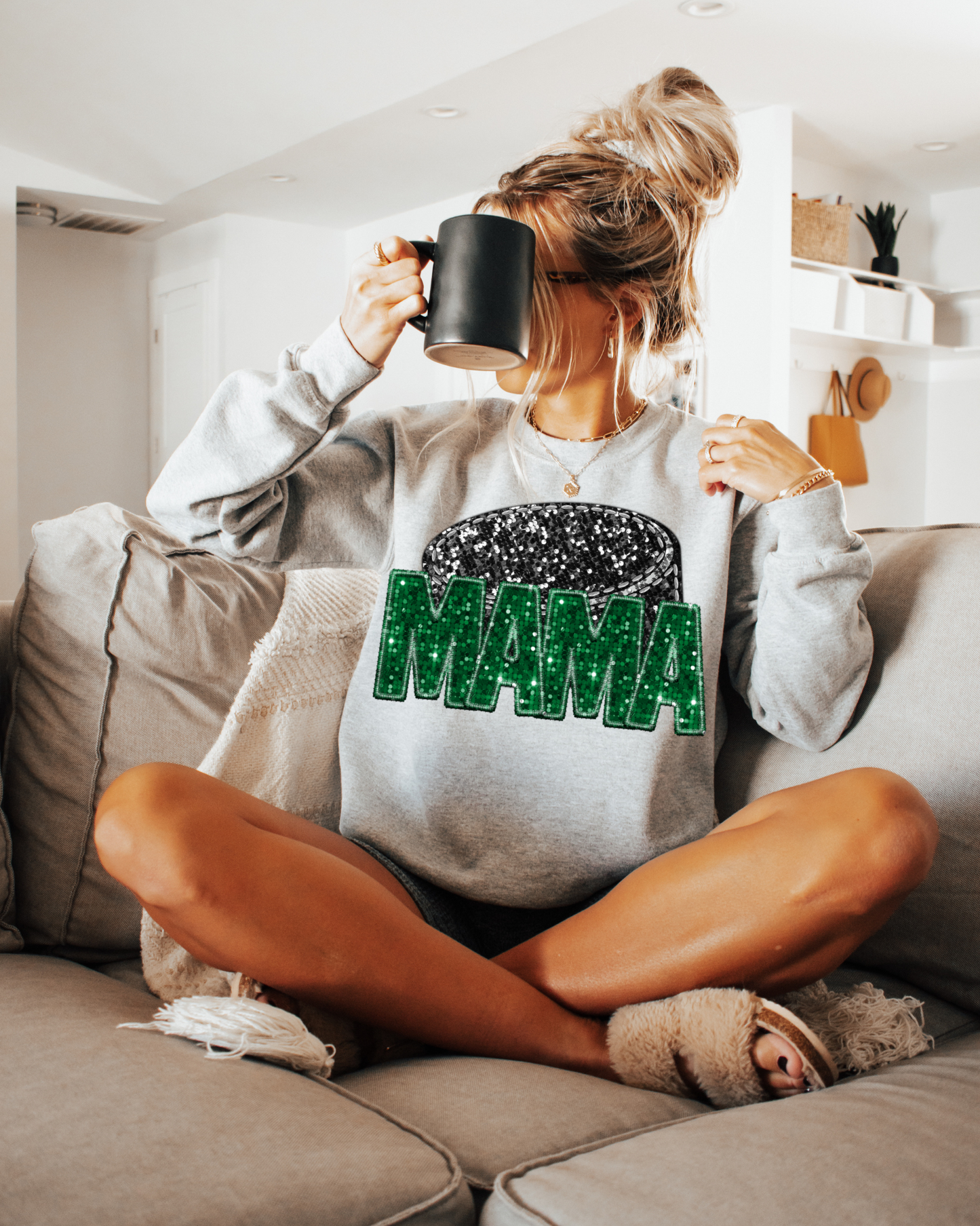 Mama Dark Green Glitter Hockey Puck