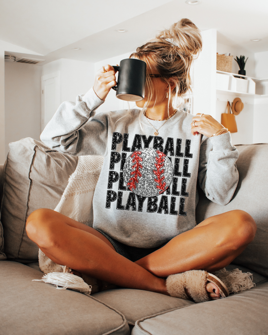 Play Ball Baseball Black Glitter
