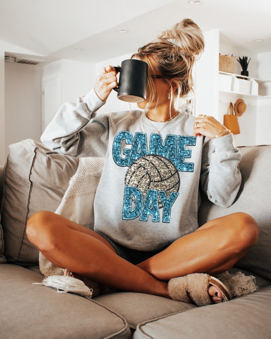 Game Day Volleyball Light Blue Glitter