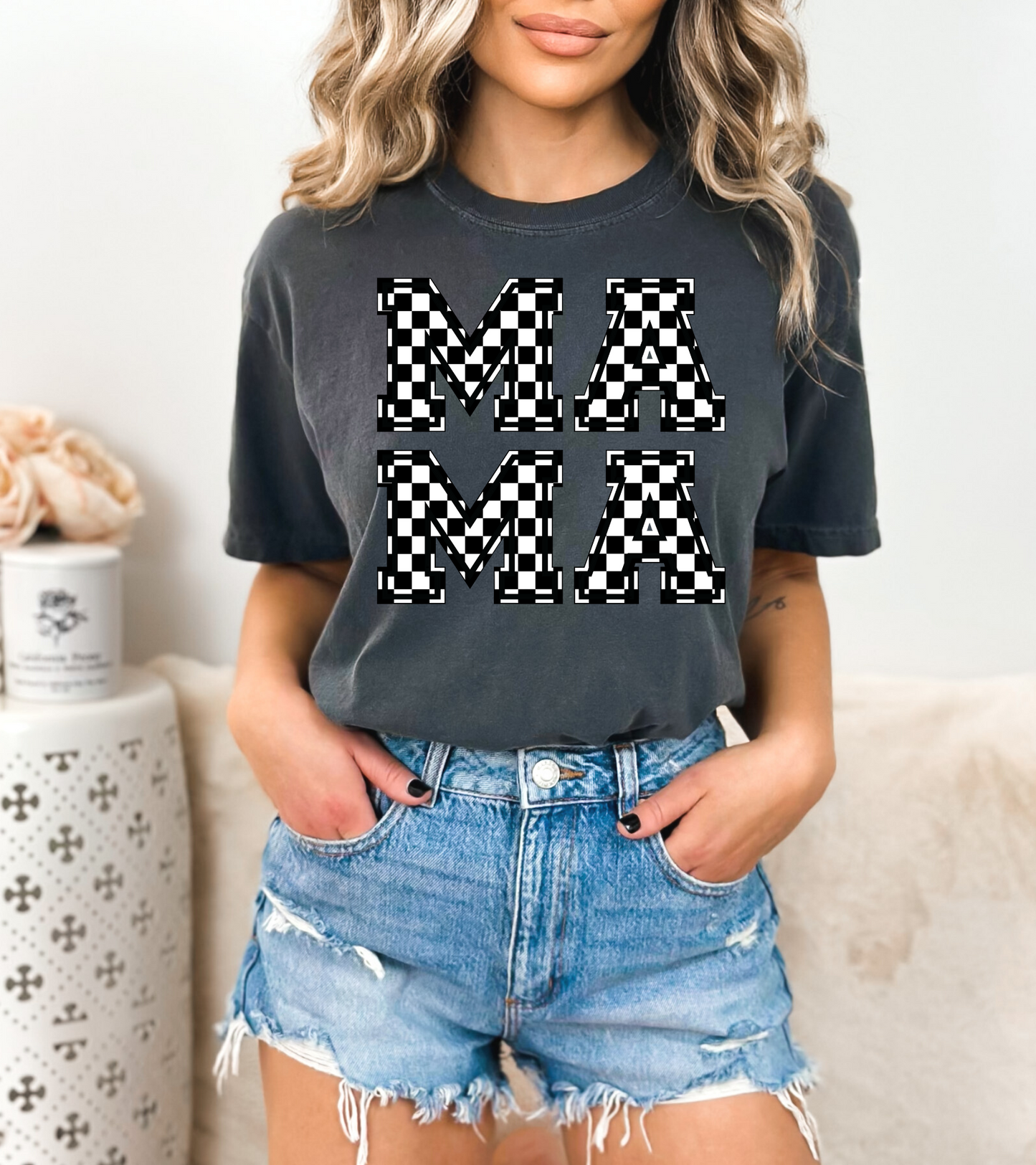 Mama black and white checkered