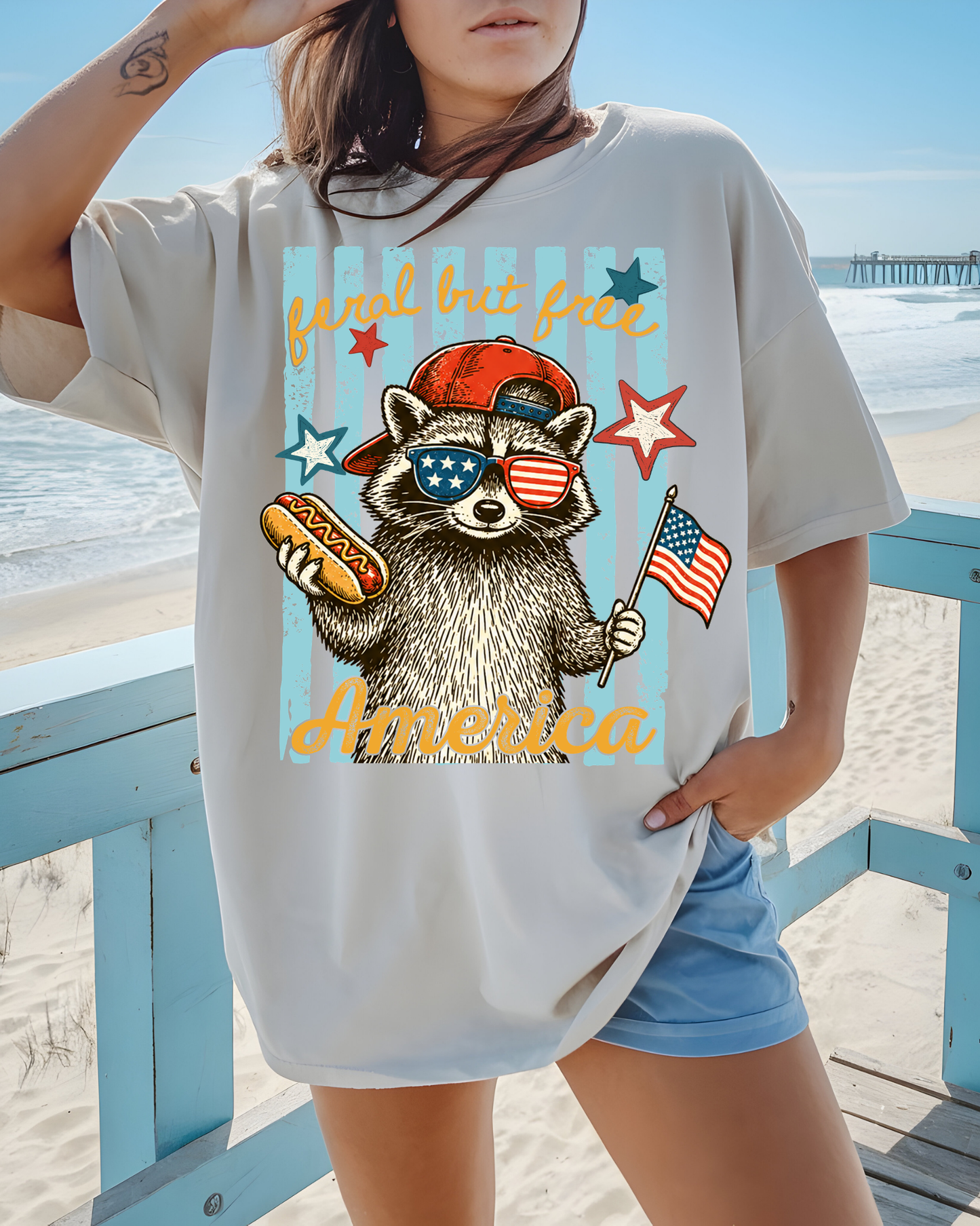 Feral but Free America Stripes Racoon