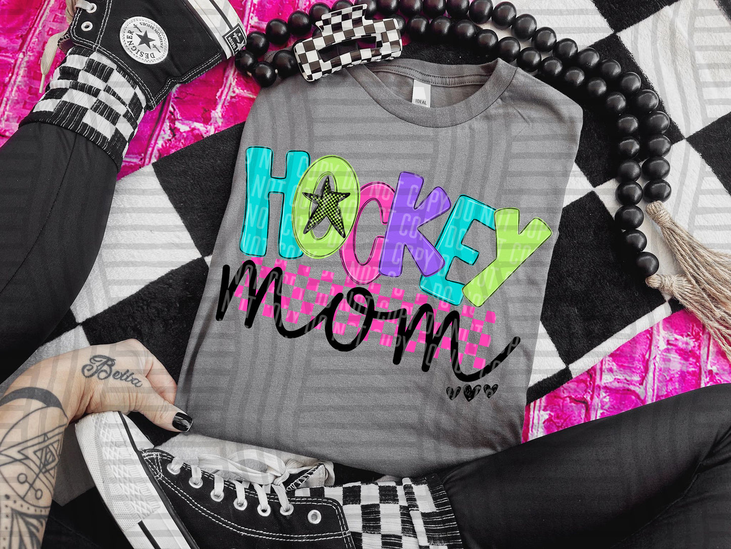 HOCKEY MOM COLORFUL STARS CHECKERS