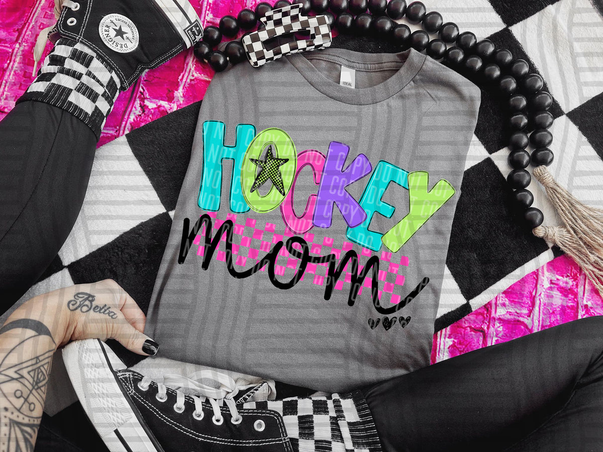 HOCKEY MOM COLORFUL STARS CHECKERS